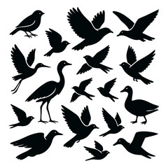 Seamless Pattern of Flying Birds Silhouette on White Background