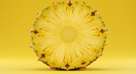 Sliced Pineapple on a Yellow Background