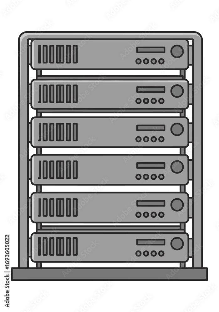 Poster server rack setup in technology environment, illustration viewpoint on networking infrastructure
