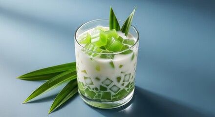 Vibrant Pandan Jelly Cubes in Coconut Milk, a Refreshing Southeast Asian Dessert