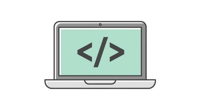 Coding Action, Laptop Programming, Remote Workspace, Digital Illustration, Modern Environment, Front View, Tech Concept