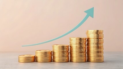 Financial Growth with Stacked Coins and Upward Arrow Graphic