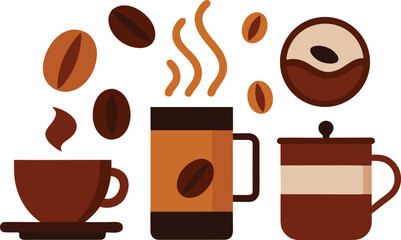 National coffee day vector elements collection coffee mug illustration espresso beans and hot beverage
