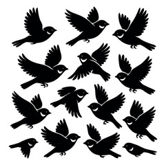 Seamless Pattern of Flying Birds Silhouette on White Background
