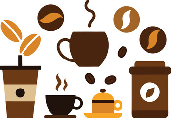 Vector coffee elements collection for national coffee day celebrations and beverage design