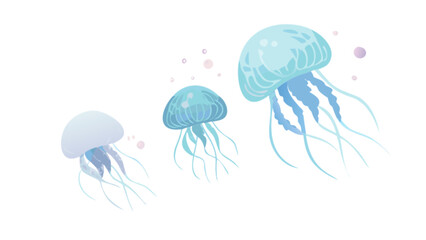 Jellyfish illustration set of three jellyfish in blue tones underwater ocean life vector graphics design