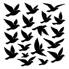 Seamless Pattern of Flying Birds Silhouette on White Background