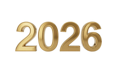 2026 golden bold letters symbol 3d-illustration isolated on transparent background. Festive Golden 2026 New Year Numbers