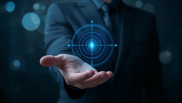 Futuristic holographic target display emerging from hand technology innovation