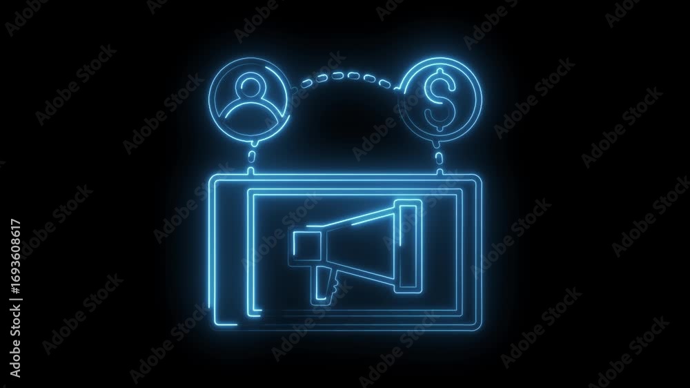 Aufkleber digital marketing conversion from user to sales with tablet neon glow advertisement