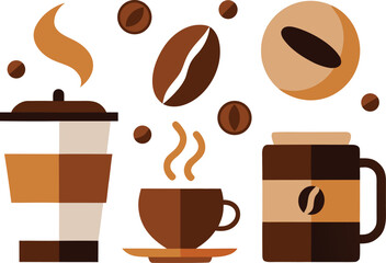 Collection of flat design coffee elements perfect for national coffee day celebrations and branding