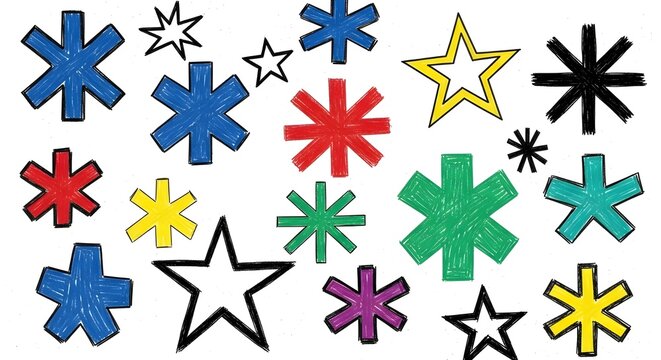 Hand drawn stars collection in various colors