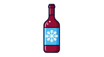 Winter Celebration Red Wine Bottle with a Crisp Snowflake Label Icon