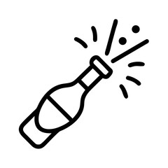 Celebration Bottle Icon Outline – Popping Drink Line Vector Illustration