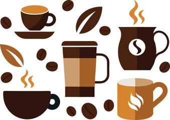National coffee day vector elements collection coffee mugs beans illustration scalable eps