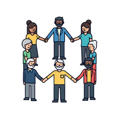 Diverse group of people holding hands in a circle, symbolizing unity and community.