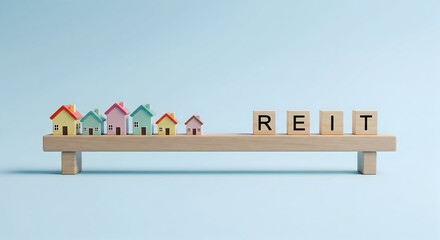 Colorful miniature houses and REIT blocks signify real estate investment trust growth and opportunities