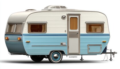 Vintage Travel Trailer with Blue and White Exterior Design