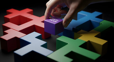 Strategically place 'New Team' puzzle piece, symbolizing successful integration and collaborative growth