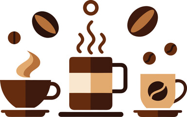 National coffee day collection vector illustration set with cups and beans for graphic design