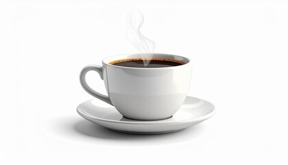 Obraz premium Coffee in a white ceramic cup with a saucer on an isolated background