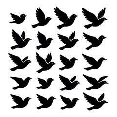 Seamless Pattern of Flying Birds Silhouette on White Background