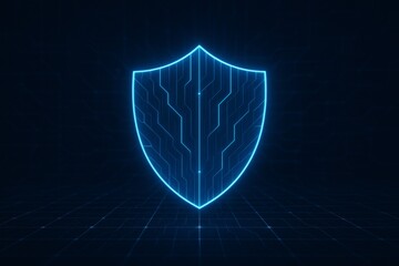Fototapeta premium Blue Shield with Digital Lines - Symbol of Network Security