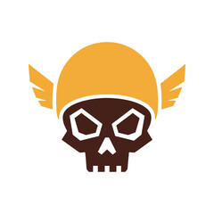 Stylized skull wearing winged helmet emblem icon symbol design element vector