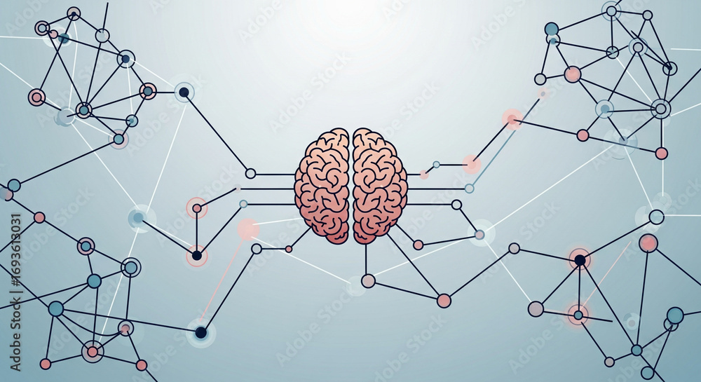 Leinwandbilder interconnected brain network: this thought-provoking image presents a stylized brain interconnected 