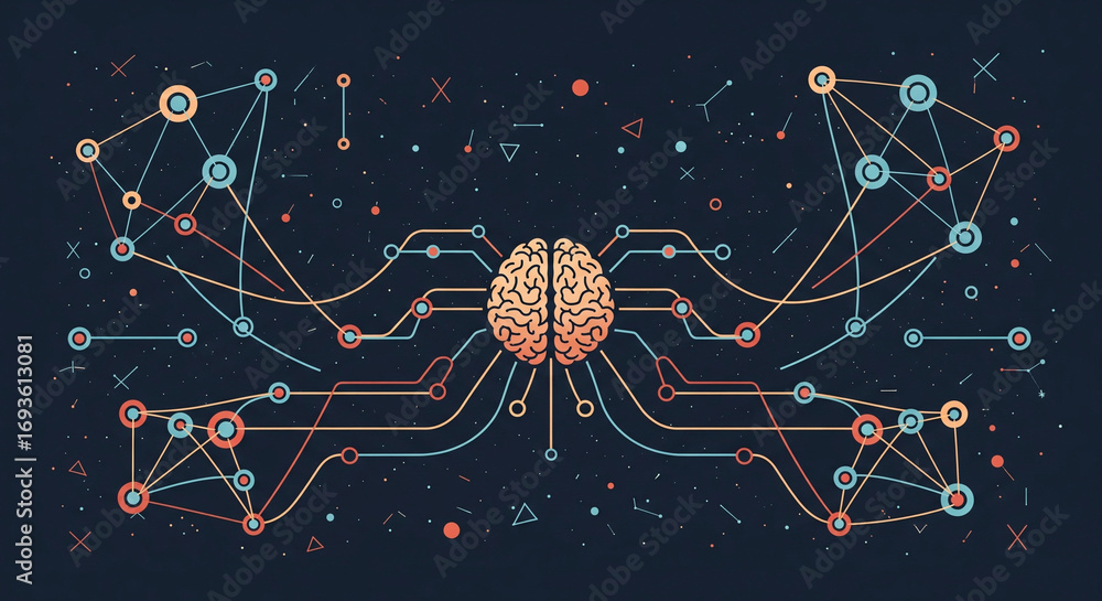 Poster digital brain: a vibrant digital brain illustration showcases interconnected neural networks, repres