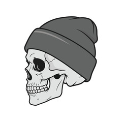 Urban skull wearing a beanie hip hop streetwear fashion graphic illustration vector