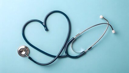 Stethoscope Forming Heart Shape on Blue Background in Healthcare Theme