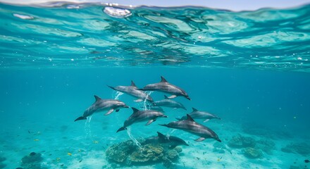 Obraz premium Ocean dolphins group underwater