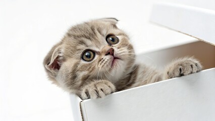 Adorable scottish fold kitten in a box cute cat breeds pets domestic animals feline friend