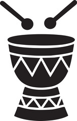 Traditional Drum Silhouette with Drumsticks Percussion Instrument Icon Music Rhythm Symbol Cultural Festival Design for Dance Celebration Entertainment and Sound Illustration