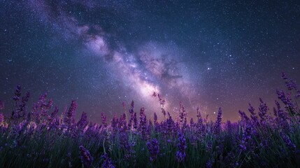 Lavender Field Under Milky Way Galaxy at Night