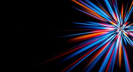 Vibrant blue and red light trails creating an abstract futuristic warp effect, symbolizing speed, data, and technological innovation on a dark background
