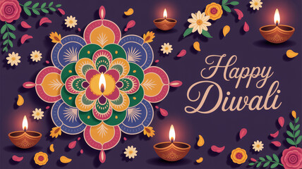 Diwali Festival Illustration: Diwali poster, Happy Diwali poster, flat Diwali background, Diwali wishes , Indian festival, hindu festival 