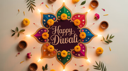 Happy Diwali: Illuminated rangoli design, Diwali poster, Happy Diwali poster, flat Diwali background, Diwali wishes , Indian festival, hindu festival 