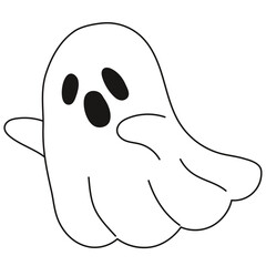 Cute Ghost Cartoon Line Illustration for Coloring Page