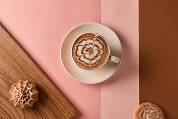 Cappuccino Perfection - Latte Art & Sweet Treats on Vibrant Background