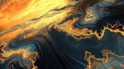 Fractal vista showcasing swirling cosmos of celestial gold and deep navy abstraction