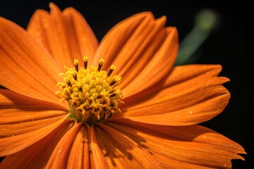 Vibrant Orange Cosmos Flower - Macro Photography of Petals and Stamen, Detailed Close-Up, Botanical Bloom