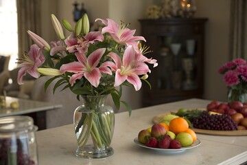 Pink Lilies & Fresh Fruit - A Kitchen Still Life
