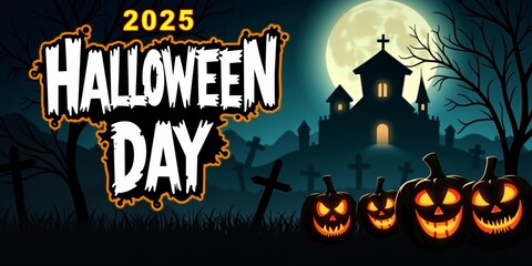 Halloween Day 2025 Spooky Night Cemetery Scene