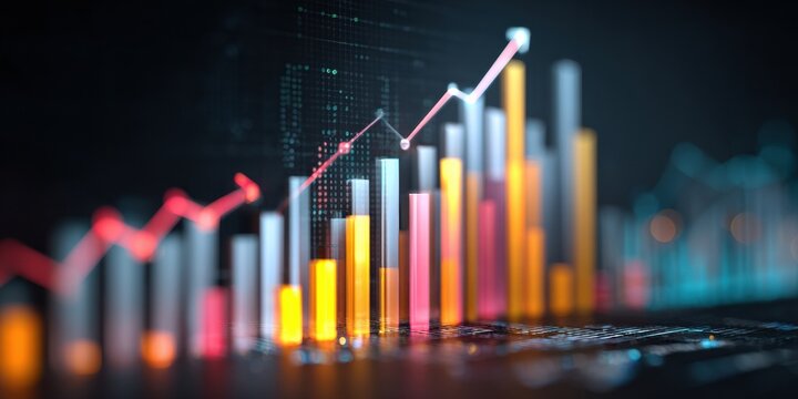 Modern Professional Digital Financial Data Visualization with Rising Bar Graphs and Line Charts High-Quality Corporate Content for Marketing and Economic Growth