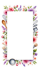 Obraz premium Floral frame with baking utensils and blank space for text