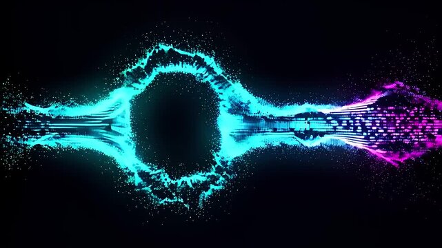 Vibrant abstract design featuring swirling blue and pink patterns, creating a dynamic visual effect