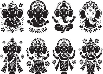 Diverse Ganesha depictions offer spiritual elegance and festive charm for cultural projects