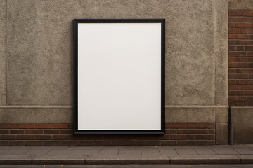 Blank Poster Framed on Textured Wall Surface Beside Brick Wall Section.